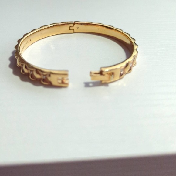 KATE spade Gold Tone Bracelet Push Close Clasp Rhinestone Cushion Design - Picture 6 of 9